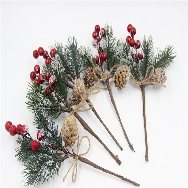 16Types künstliche Blume gefälschte Schnee Frost Kiefern Zweigkegel Berry Holly DIY Weihnachtsbaum Orament Home Weihnachtsmann Lieferungen Geschenk Geschenk