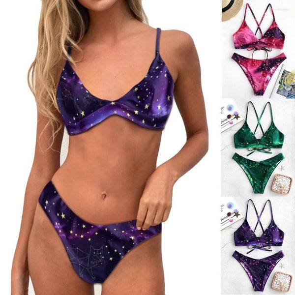 Frauen Badebekleidung Ladies'sparate sexy Hosentender Star Graduale gedruckte Bikini Pure-Color Schwimmanzug Badeband Tanga Sets