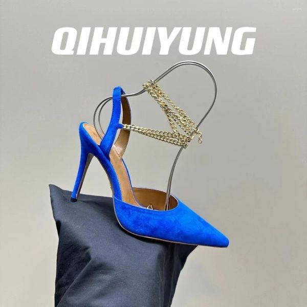 Sandalen 2024 Qihuiying handgefertigtes Kind Wildleder-Knöchel Riemchen Spitze-Toe High Heels Party Stilettos Frau Plus Größe Zapatos de Mujer