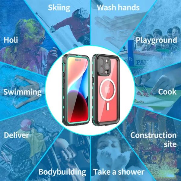 Carica magnetica IP68 Custodia impermeabile per Apple iPhone 15 14 13 Pro Max Plus Copertura a prova di shock Swim Swim Outdoor Sport