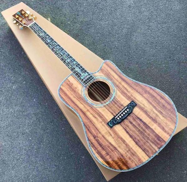 Custom Solid Koa Wood Classic Acoustic Guitar Life Tree Inlay Cutaway Body Body Budy с пикапом и логотипом на Headstock5660501