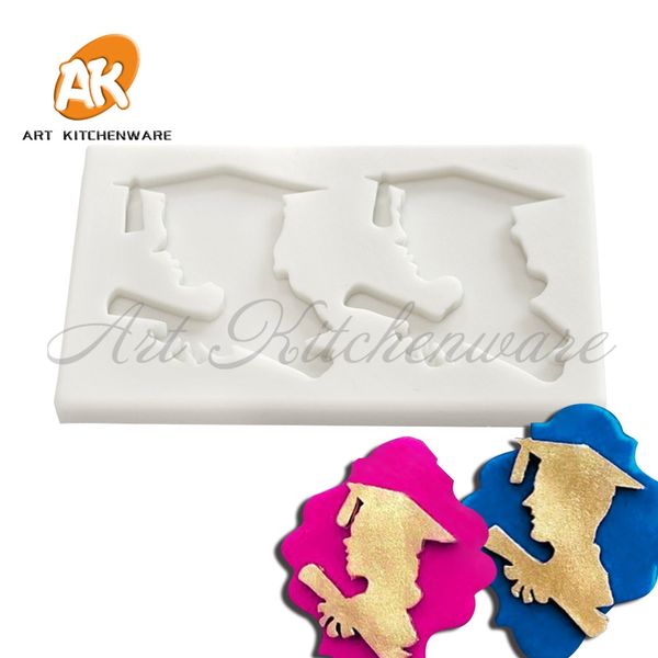 Stampi in silicone laureato fai -da -te Gufo Cappello Bachelor Stampo Fondante Strumenti di decorazione di torta per feste fai da te Stampo per gumpaste al cioccolato argilloso