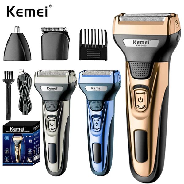 TRIMMERS KEMEI KM1429 SHAVER ELETTRICO 3 in 1 CURA DI VALIZIONE SET CAPELLI BODY MENMER UOMINI NOSE CAPELLI DI BERDA RIZORE UNIZIONI RAZORE TRIMMER