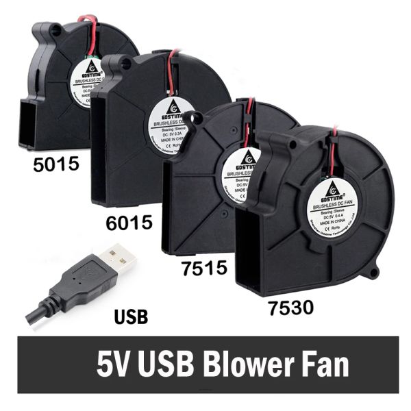 Soğutma 2 PCS GDSTIME 5V USB Blower Fan 50mm 60mm 75mm 75x30mm DC Fırçasız Motor Santrifüj Soğutma 50x15mm 75x15mm 60x15mm USB Blower