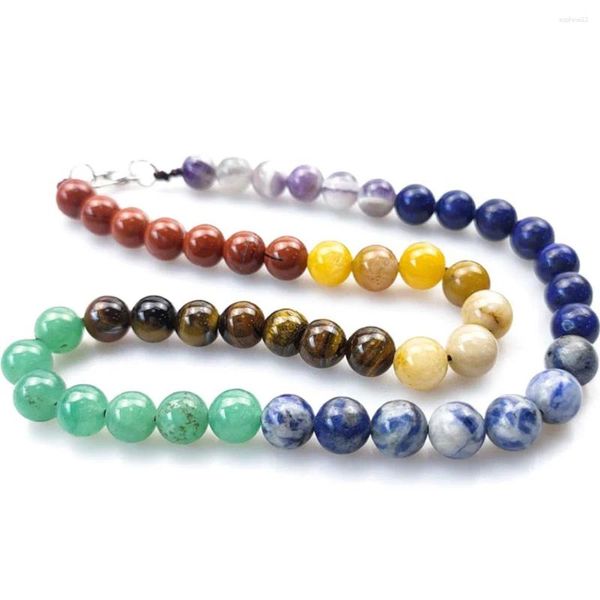 Dekorative Figuren Naturstein 7 Chakren runde Perlen Halskette Heilung Kristalle Yoga Meditation Mala Gebet Perlen Halsketten