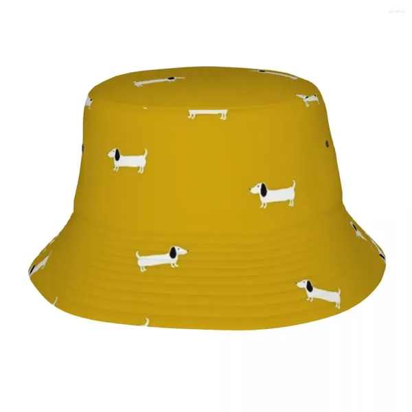 Berets Hund Dackel Muster Bucket Hats Panama Hut Kinder Bob Outdoor Reversible Fischer für Sommerfischen Unisex Caps