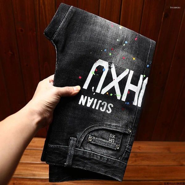 Jeans masculino Impresso Ripped Paint Design Trendy Moda de rua exclusiva e calças bonitas 2024 longas