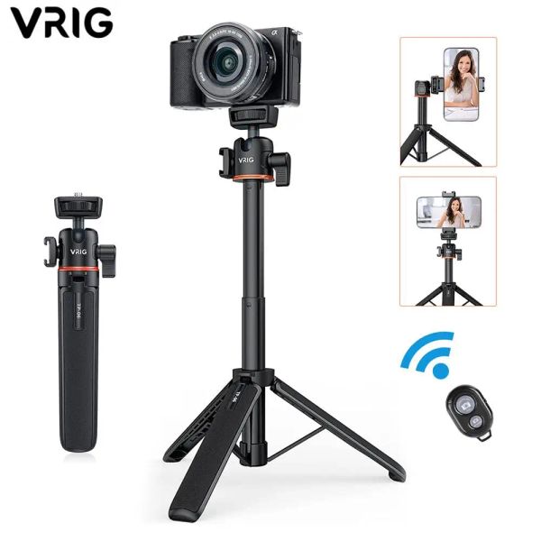 Tripods VRIG TP06 Erweitern Sie Telefonstativ Selfod Selfie Stick Stativ 360 Ballhead Camera Stativ mit Telefonclip für iPhone Android Phone Light Mic