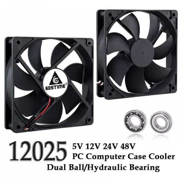 Gdstime de resfriamento 12025 5V 12V 24V 48V CPU PC CASE FAN 120X120X25MM 2PIN 3PIN 12cm GPU Laptop 120mm Bola de ventilador de resfriamento DC/manga