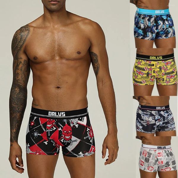 Underpants Orlvs Sommer Unterwäsche Männer Buchstaben Printed High Elasticity Boxer Kurzer Bulle -Beutel Herren Boxer Sport P3