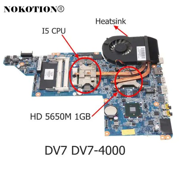 Motherboard 615308001 DA0LX6MB6H1 für HP DV7T DV74000 Laptop Motherboard mit Heizkörper +i5 CPU anstelle von 615686001 630833001 615687001