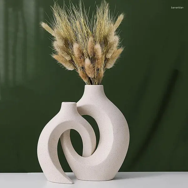 Vasen Nordic Ceramic Vase 2PCs kreatives weißes, unglasiertes Kunsthandwerk Blume exquisit und langlebig zu Hause Hydroponische Dekoration