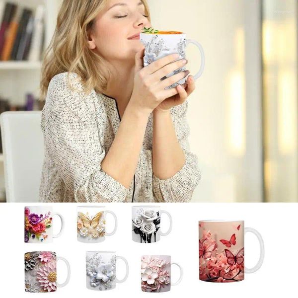 Tazze farfalle creative tazze da caffè stampato tazze 3d fiore ceramica tazza di grande capacità cucina carini regali per amici