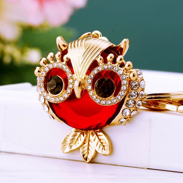 Novo conjunto de diamantes da moda Crystal Owl Keychain Metal Metal fofo de bolsa feminina pingente de círculo criativo presente por atacado