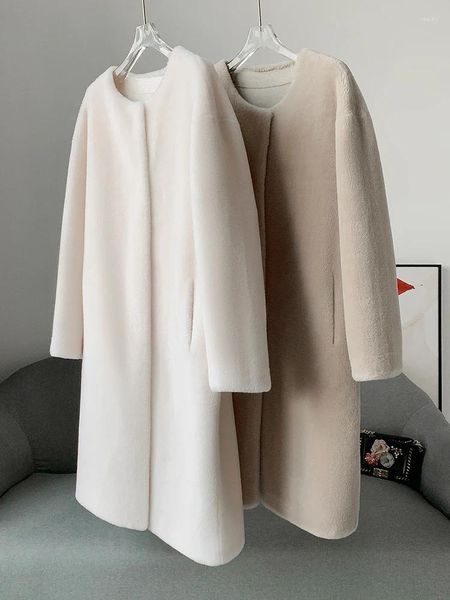 Pur Ful Fur Corean versão 2024 Winter Merino All-One Coat Celb Lamb Cut Medium Long Style