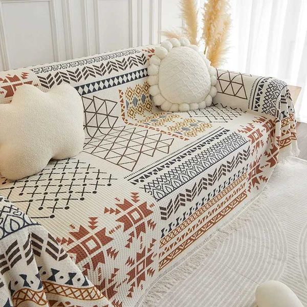 Cobertores de sofá de malha boêmia Toalha cobertor preto branco sofá seccional cobertor cobertor algodão cobertor de cama com borlas decoração
