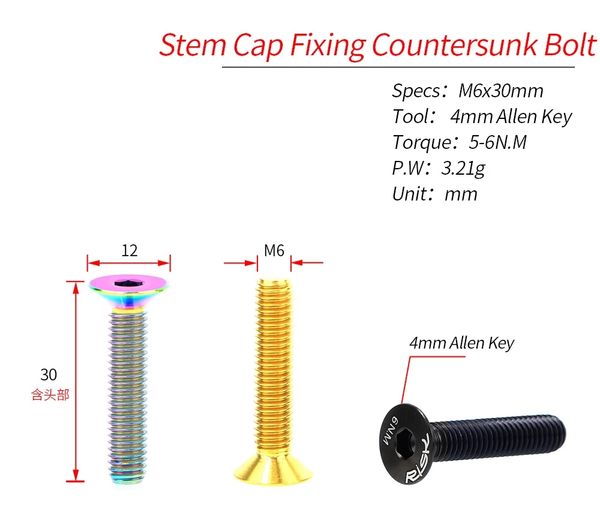 Risk 1pcs M6 x 30/35/40/50 mm Bisiklet Kulübe Cıvatası Titanyum TI MTB Bisiklet Kök Üst Kapak Cıvatası Vidası