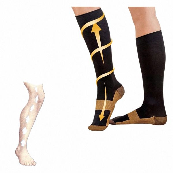 kupferkompinische Socken Männer Frauen Anti-Müdigkeit Schmerz Relief Knie hohe Strümpfe 20-30 mmHg für die Läufe sportlicher Schwangerschaft xxl p7ou#