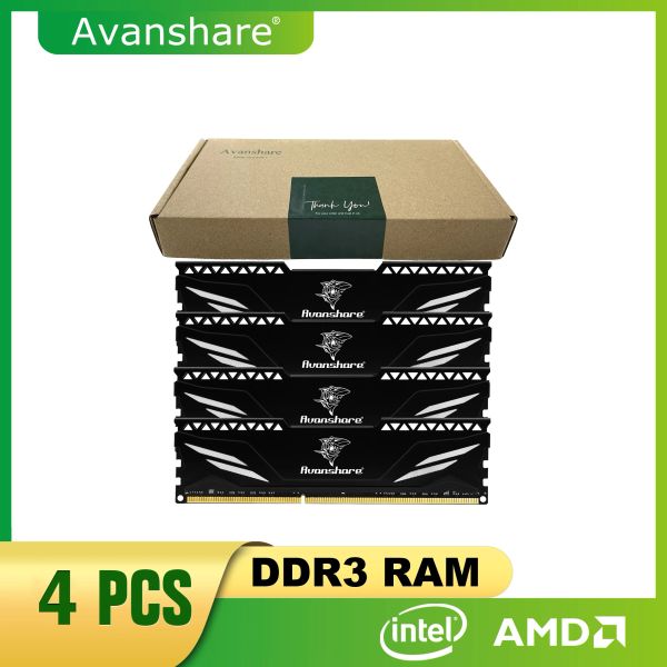 Rams Avanshare Desktop Ram Memory DDR3 8GB 4GB 1600 МГц 1333 МГц Черный радиатор ОЗУ для материнской платы Intel AMD All Compatible