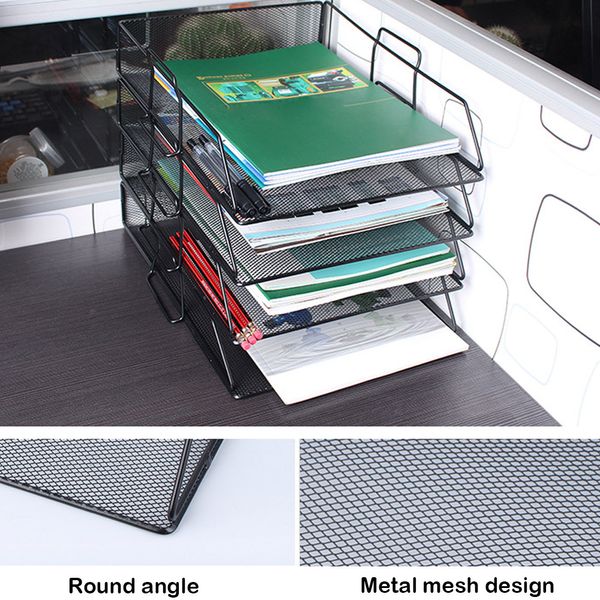 Bandeja de papel de papel empilhável Metal Mesh Desktop Organizer Storage Storage Basket para o escritório de documentos de documentos de documentos Letra do livro Revista