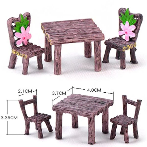 1/3/5pcs Tabela em miniatura e cadeiras Conjunto de fadas Kit de ornamentos de móveis para jardim para micro paisagem Decoração Presentes de decoração de suprimentos