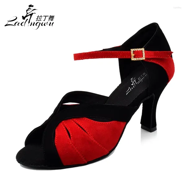 Tanzschuhe Ladingwu Factory Outlet Schwarze Kollokation Rote Frau Flanell Strass Schnalle Latin Party Frauen