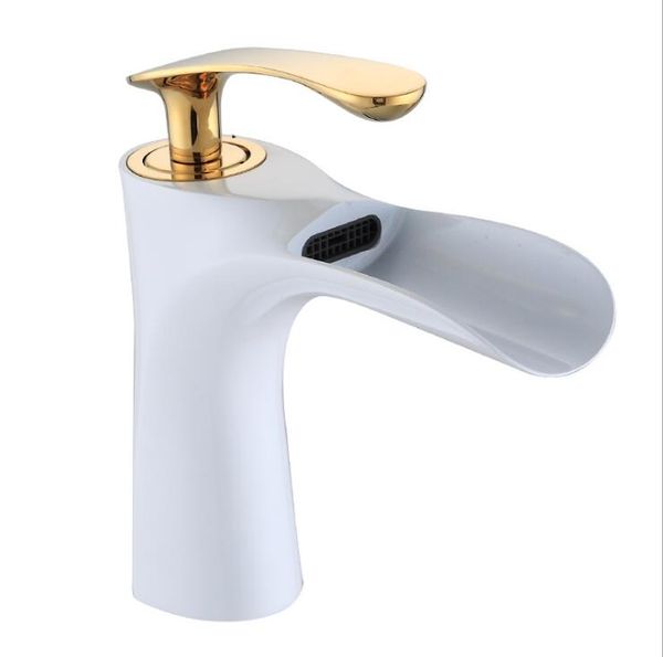 Beckenarmaturen weiß/goldener Farbbeckenmixer Tap Badezimmer Wasserhahn Heiße und kalte Chrom Finish Messing Toilette Waschbecken Wasser Kran XT846