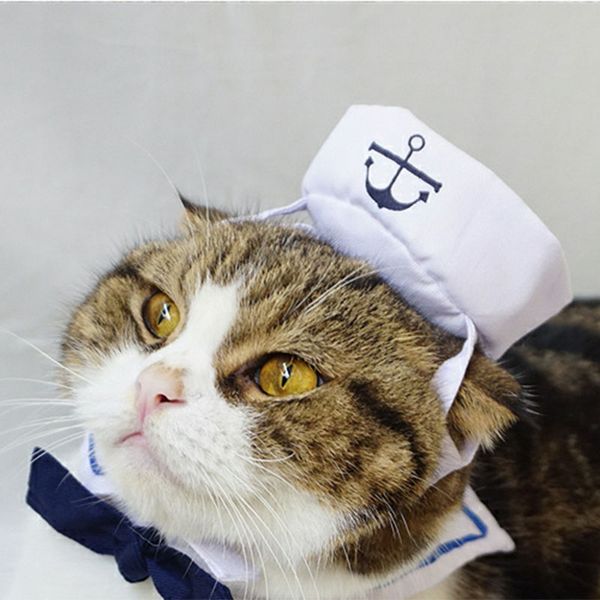 Costumi per gatti per animali domestici divertenti CAT CAT CANE ABBIGLIAMENTO ABBIGLIAMENTO PER HALLOWEEN Cosplay Navy Sailor Costumi Giacca Accessori per cani da mantello