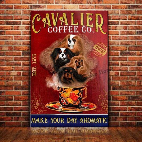 Cavalier King Charles Spaniel Dog Animal Metal Sign Tin Pleda Coffee Retro Wall Home Bar Pub Decoração do café vintage, 8x12 polegadas