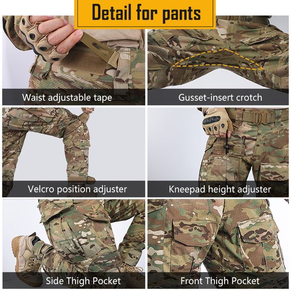 Roupas de caça IDOGEENS Camuflagem uniforme Gen3 Combate tático BDU Clothes Sport Paintball Multi-Camo Roupas pretas 3001