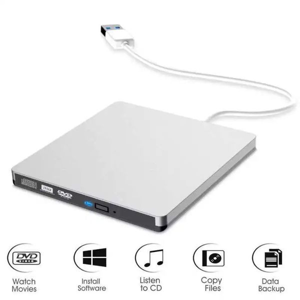 PC Dizüstü Bilgisayar Harici USB 3.0 DVD RW CD Yazar Taşınabilir Optik Sürücü Brülör Okuyucu Çalar Tepsi Siyah/Beyaz