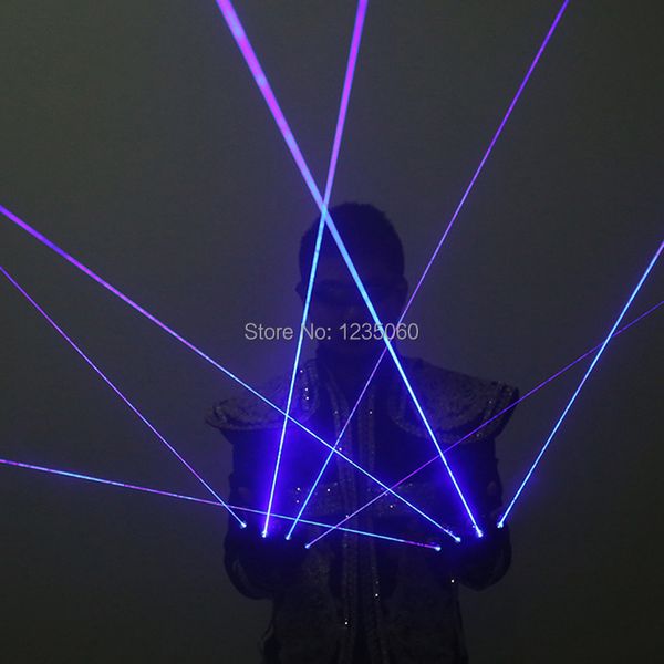 2 in 1 Multi-Line-Blue-Laser-Handschuhen mit 4PCS Laser Bühnenhandschuh für LED Luminous Costumes Show Halloween Event Party Accessoires