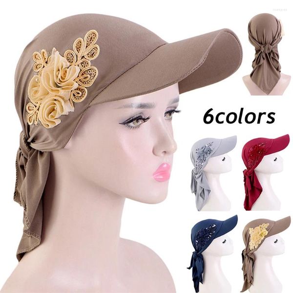 Top kapakları yumuşak zirve başlık güneş şapkaları başörtüsü Müslüman Müdürlük Eşarp Beyzbol Türban Şapkası Kızlar Glitter Çiçek Kadın Headwrap Fashion