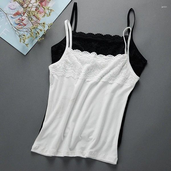 Tank di camisoles Donne Slimt fit canotte canotte in pizzo top primaverili e estate con un fondo nero crollo bianco top morbido sottomarino all'ingrosso all'ingrosso