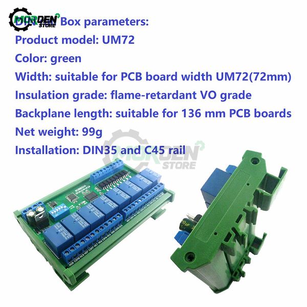 CC 12V 24V 8 ISOLADO ISOLADO 8 saída DIN35 C45 Caixa de trilho UART Módulo Relé RS485 Modbus RTU Switch Board Fonte de alimentação da placa