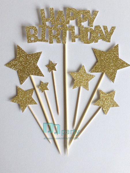 8pcs/Lot glänzend gold alles Gute zum Geburtstag Party Cupcake Topper für Kinder Geburtstagsfeier Babypartyzubehör Kuchen dekorativ