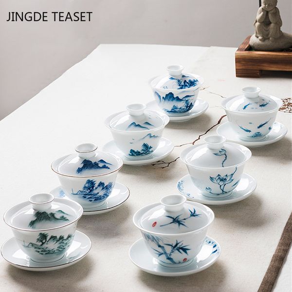 Chinesische Keramik Gaiwan Hand bemalt Teetasse Tee Tureen handgefertigtes Porzellan Teezubehör Getränke Persönliche Single Tasse