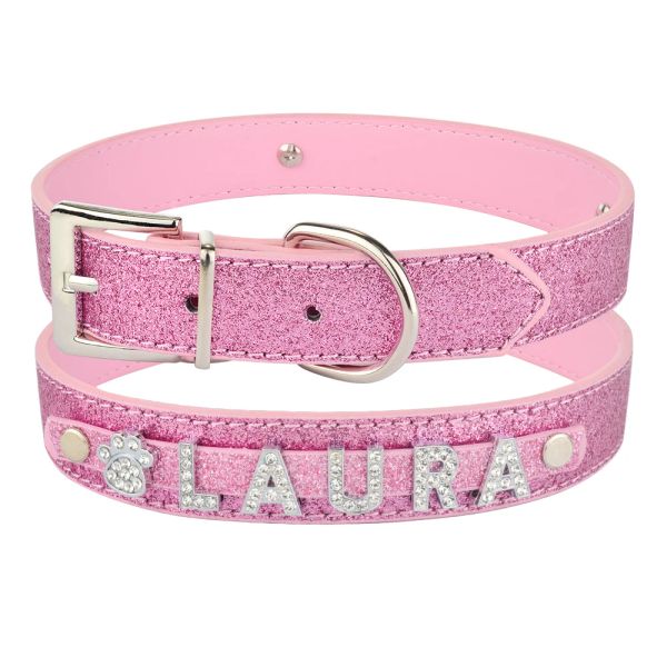 Airuidog bling shiestone Diy Cat Cat Faux Colar de couro pequeno Nome do filhote de cachorro Petter Puppy Collar Collar Christmas Presente