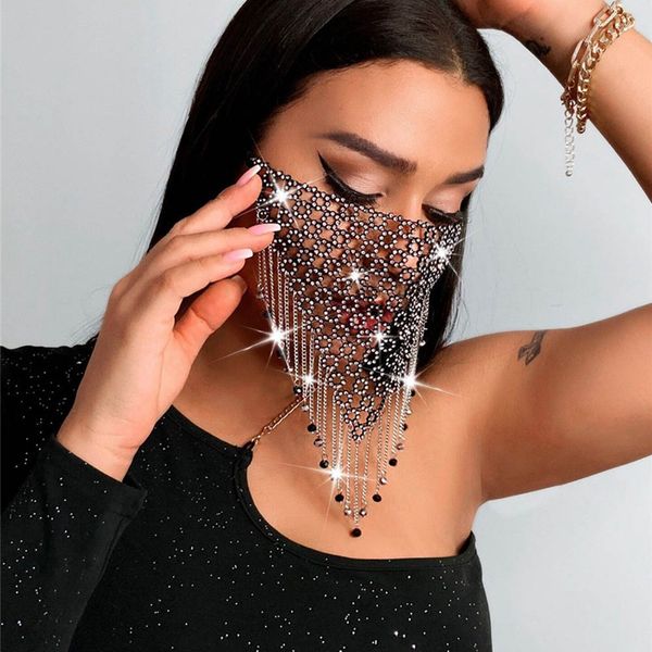 Maschera di rinestina brillante Decorazioni per il viso Bling Bling Mask Mask Reusibile in metallo Crystal Face Shield Bandana Masquerade Gioielli regalo