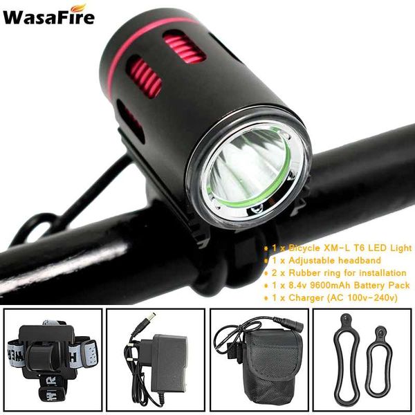 WasAfire 2000lm XM-L2 LED LUZ BICICLY LUZES FRONTAÇÃO LUZES MTB NIGHTILHA DE CICLAR CABEÇA + 18650 BATERIA DE BATERIA + CARREGADOR