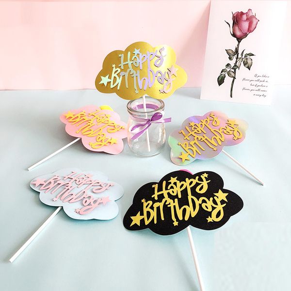 1pcs Gold Cloud Cake Topper Alles Gute zum Geburtstag Cupcake Topper Personalisierte Hochzeit Kinder Babyparty Backkuchen Top Flag Dekorationen