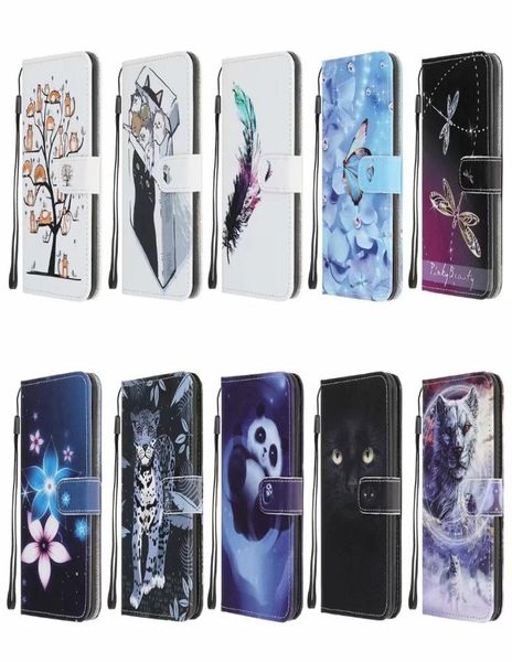 Case di portafoglio in pelle stampata per iPhone 14 pro max 13 mini 12 11 xs xr x 8 7 6 fiore cartone animato leopard panda lupo farfalla f6472168