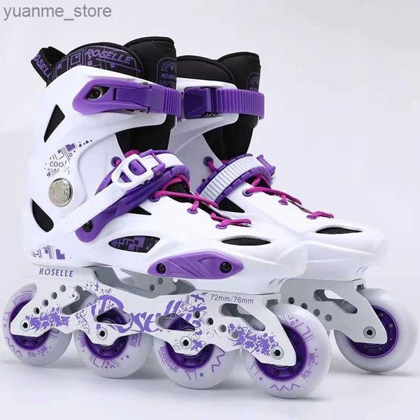 Inline Roller Skates Anfänger Sport Fancy Single Row Inline Skates Schuhe Patinen mit leuchtend hoch elastischen PU-4-Rad-Flash-Rädern für Erwachsene Y240410