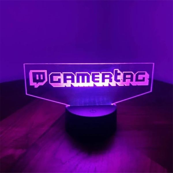 Personalisierte Gamer Tag 3D LED Night Light für Twitch Laser Gravur Custom Benutzernamen