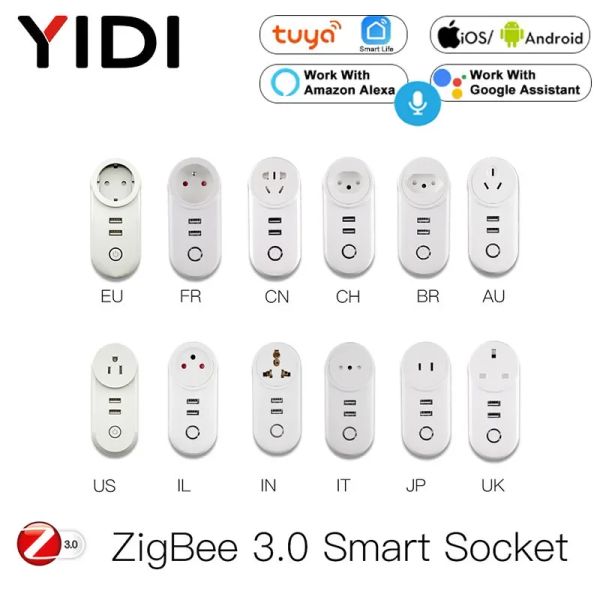 Zigbee 3.0 Smart Socket Plug mit 2 USB -Schnittstelle Tuya Smart Life App Remote Voice Control SmartThings Echo Alexa Google Home Home