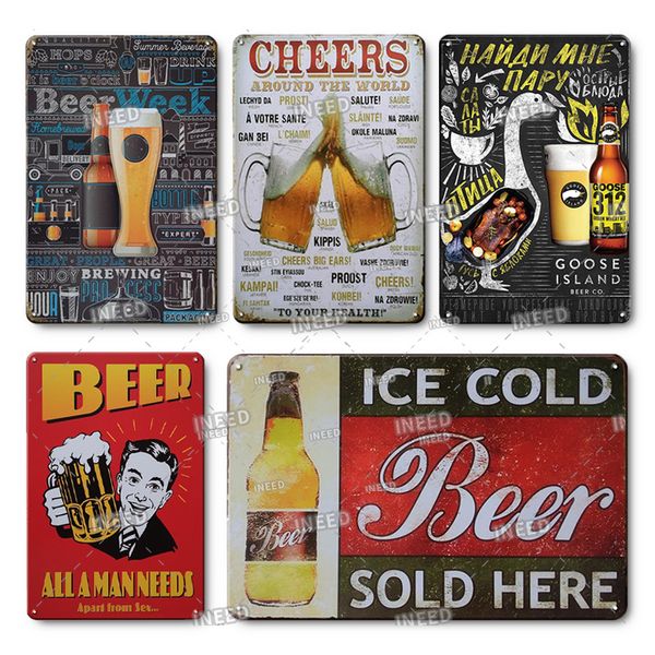 Ineed Decor Bier Vintage Metall Zinn Schild Dekorative Plaque Pub Bar Man Cave Club Wandkunstdekoration Zubehör