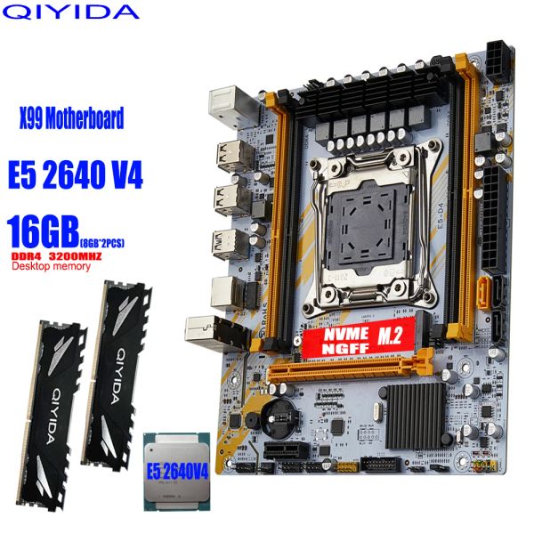 Motherboards Qiyida X99 Motherboard Set LGA 20113 Kit Combo Xeon E5 2640 V4 CPU DDR4 (8GBX2PCS) 16 GB 3200 MHz Reg Ecc NVMe M.2 SATA3.0