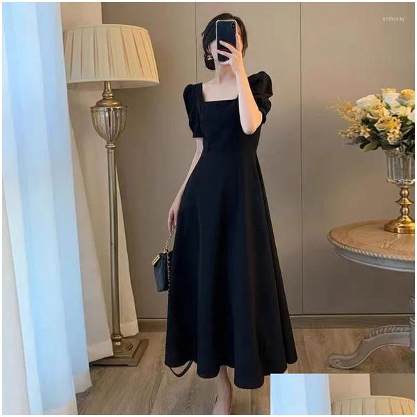 Urban Sexy Kleider Party elegante Jahrestagungskleids Frauen Basic Square Neck Chic Französisch Designstil Schwarz Weiß Long Maxi Drop de Dheli