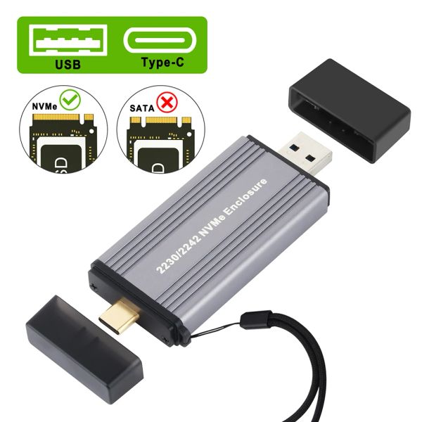 Gehäuse Dual Protocol M2 SSD -Fall USB3.0/Typec zu M.2 NVME SATA SSD -Gehäuseadapter 10 GB USB3.1 Gen2 USB C externe SSD -Box M/BM -Taste