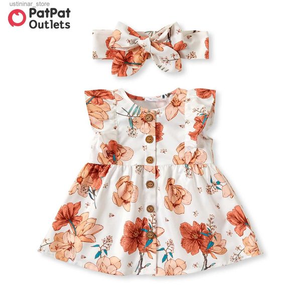 Abiti da ragazza 2 pezzi Summer Baby Girl Abibiti 100% Cotton carino Solido/floreale senza maniche Abbottini abbottonate con fascia set di fascia L47